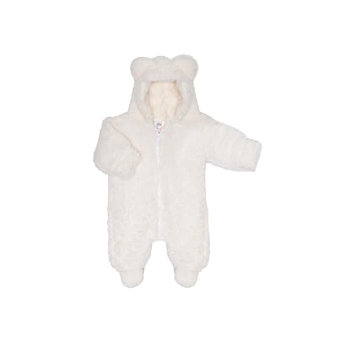 Macacão Bebê Menina Menino Sherpa, Zíper Frontal, Capuz com Orelhinhas, Tecido Macio Hipoalergênico, Recém-Nascido a 12 Meses (GG, Off White)