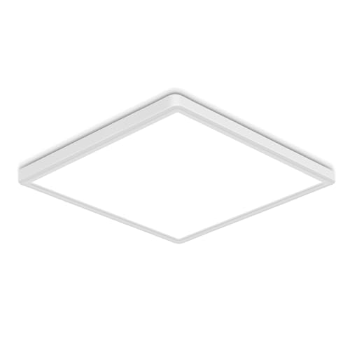 12 Inch Square Flush Mount LED Ceiling Light Fixture, 6500K Daylight White Light LED Ceiling Lamp, Slim Flat Panel Lighting Fixture for Laundry Room, Bedroom, Kitchen, Living Room, Closet