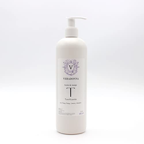 VERADONNA - Aceite corporal TONIFICANTE - 500ml - Con aceites esenciales YLANG YLANG, LIMÓN Y SÁNDALO | Para Masajes | Tonifica la piel Cover