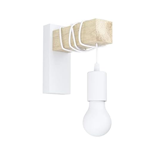 Aplique de pared TOWNSHEND, aplique de pared vintage con 1 bombilla en diseño industrial, lámpara retro de acero y madera, color blanco, marrón, casquillo E27