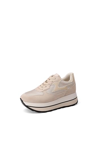 QUEEN HELENA Zapatillas de deporte de plataforma altas y cómodas para mujer X33-19, beige, 36 EU