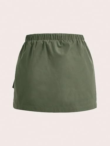 EARKOHA 2025 Skirts for Women Solid Color Drawstring Waist A-Line Work Skirt with Flap Pockets Army Green S2