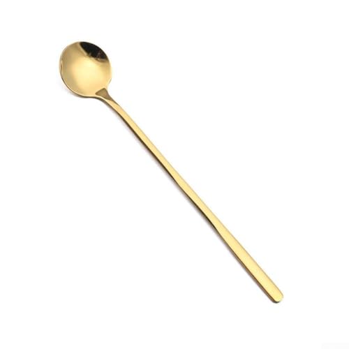 Jotekonoby Juego de cucharaditas de acero inoxidable con mango largo para café, té, latte, helado, mezcla y cóctel, corte de cuchara dorada y plateada (dorado)