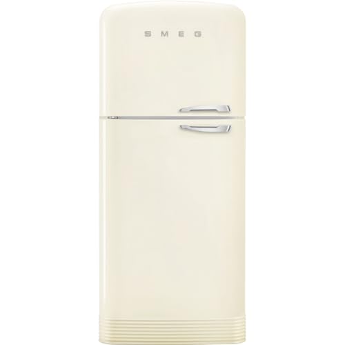 Image of Smeg FAB50 Retro Style Refrigerator - 19.28 cu. ft. Freestanding Fridge-Freezer, Dual Cooling, No-Frost, Adjustable Glass Shelves, Chrome Handle - Cream - Made in Italy