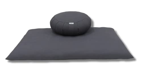 NutriBuck® Zafu & Zabuton Mat Combo Meditation Yoga Cushion Filled with Buckwheat Hulls (Grey)