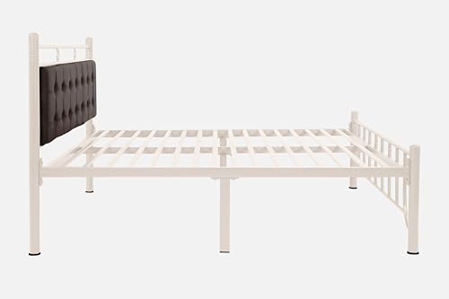 Image of Zuno Metal Queen Size Bed Without Storage | Wrought Iron Double Bed with Headboard & Footboard | Sturdy Powder Coated Platform Bed Queen Size Cot for BedroomLivingRoom Ivory (75x60)