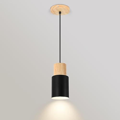 Tealight Lámpara Colgante Vintage Lámparas de Techo Industriales Diseño en Metal y Madera Luz Colgante E27 Negra Iluminación de Techo de Interior para Pasillo Comedor Dormitorio Bar Cocina