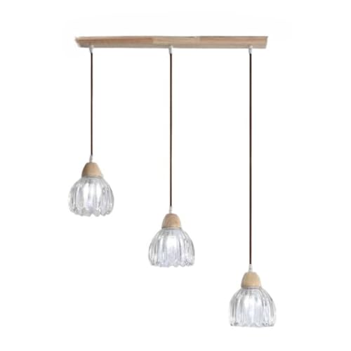 Figoday ペンダントライト 北欧 ガラスシェード 1灯 木製 アクセント ワビサビ モダン インテリア 玄関 廊下 階段 ウォークインクローゼット 洗面所 リビング ダイニング 工事不要 引掛シーリング 簡単取り付け (白色光,3頭)