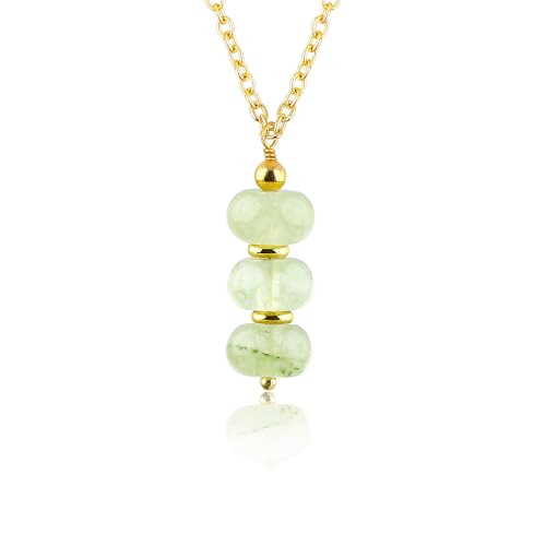 GEMSYMPHONY Prehnite Rondelle Beads Necklace – Crystal Beads, 16+2 Inch