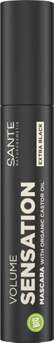 SANTE Naturkosmetik Volume Sensation Mascara 01 Extra Black, Schwarze Wimperntusche für sensationelles Wimpernvolumen, Natural Make-Up, Mit Bio-Rizinus & Bio-Mandelöl, Vegan, 12ml