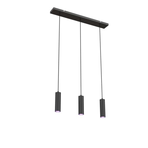 CALEX lámpara colgante LED inteligente GU10 de tres focos, altura ajustable, colores RGB y luz de fría a, regulable, control por aplicación y voz, negro mate