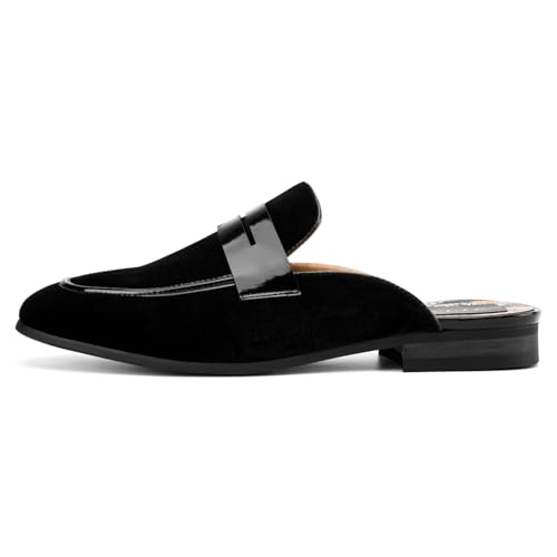 JITAI Mens Mules Velvet Slippers Slip-On Loafers for Men Casual Open Backless Sandals2