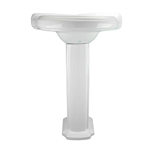 Portsmouth 22 Inch Corner Pedestal Bathroom Sink Small White - Overflow And Pre-Drilled 4 In. Centerset Faucet Holes - Grade A Porcelain Easy Clean And Install Renovators Supply Manufacturing #TOP3
