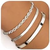 Lot De 4 Bracelets Femme Plaqués Or 14K – Figaro, Tennis, Chaîne, Torsadé, Zircons, Réglables - 7