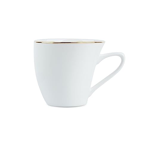 Image of Dandy Lines England Alpine Gold Band Coffee Mug & Cup Set, 6 Cups & Saucers, Elegant White, Bone China, Pack of 12, Microwave & Dishwasher Safe, Great for Hosting & Gifting
