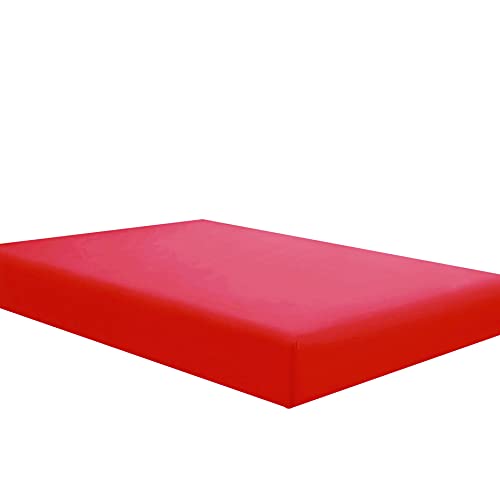 Sfoothome Single Fitted Sheet (Twin - Red) - Deep Pocket Brushed Velvety Microfiber Breathable Extra Soft and Comfortable - Wrinkle Fade Stain and Abrasion Resistant