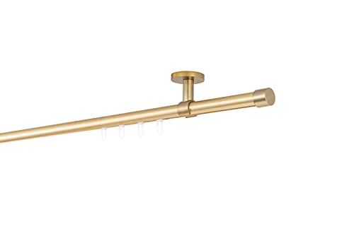ondeco Tringle à rideaux sur mesure avec rail intérieur 20 mm - Capuchon 1 voie - Support de plafond 4 cm - Style avec patins pour rideaux - Laiton mat - 210 cm Cover