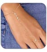 Robaice Gold Hand Chain Bracelet Ring Bracelet, 14K Gold Plated Finger Ring Bracelet Zircon Pearl...