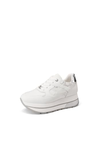 QUEEN HELENA - Zapatillas de plataforma altas, casual para mujer X32-32, blanco y plateado., 39 EU