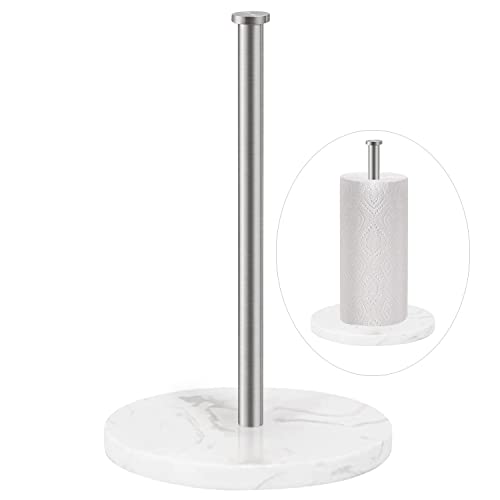 Paper Towel Holder Marble Kitchen Towel Stand Silver Paper Roll Holderfor Bathroom,Living Room,Kitchen Countertop, Tissue Roll Holder