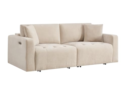 Vente-unique-Sofá de 3 plazas con Asiento Deslizante elÈctrico en Tela Beige DIMARIAS