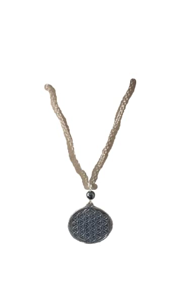 Sautoir fleur de vie hématite collier long minéral collier pierres naturelles