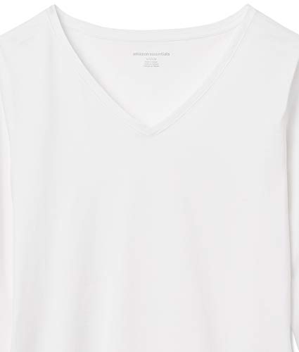 Amazon Essentials Women's Classic-Fit 100% Cotton Long-Sleeve V-Neck T-Shirt, White, Medium