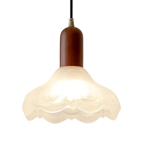 Lampe suspendue en verre fleur pour porche et café, lustre de plafond au charme bois HAIDU E27