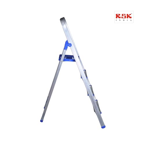 Image of Aluminium Foldable 4 Step Ladder | Firm Grip | 4 Steps (Aluminium Steps, Blue & Satin)