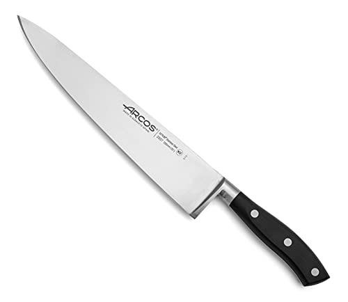 Arcos Cuchillo Chef Forjado Acero Inoxidable. Cuchillo Cocina Profesional Afilado para Cortar Carne. Mango Ergonómico Polioximetileno y Hoja 250mm. Serie Riviera. Color Negro.