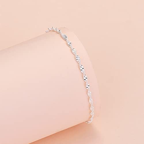KAYZON Silver Anklets, Boho Anklet Bracelet Wave Design Foot Chain Adjustable Women Anklet Jewelry Summer Barefoot Beach Accessories for Girls Birthday Gift