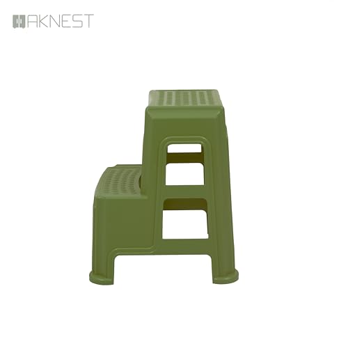 Image of Oaknest Supreme Multipurpose Plastic 2-Step Stool for Kids & Adults - Anti-Slip Lightweight Stepping Stool for Kitchen, Bathroom & Home - Mehandi Green, 4 Piece