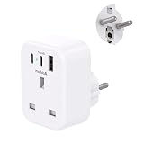 Addtam UK to European Adapter Plug, EU Schuko Travel Adaptor with 3 USB Ports, Euro Europe Grounded Charger for Germany France Spain Turkey Russia Iceland Greece Poland (Type E/F)