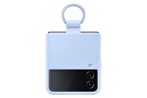 Image of Samsung Galaxy Z Flip4 Silicone Cover with Ring, Protective Phone Case with Finger Loop, Matte Finish, Bold Style, Handheld Design, US Version, Arctic Blue
