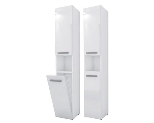 3E 3xE living.com Mobile bagno Bagnoli SLIM III bianco lucido - L: 30 cm, A: 174 cm, L: 30 cm