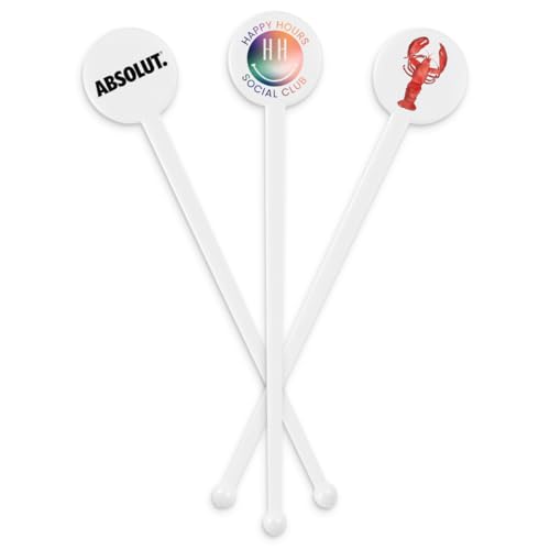 Custom White Drink Stirrers - Swizzle Sticks - 7 Inch (50 Count) - Personalized Monogram Sticks- Plastic Stirrers