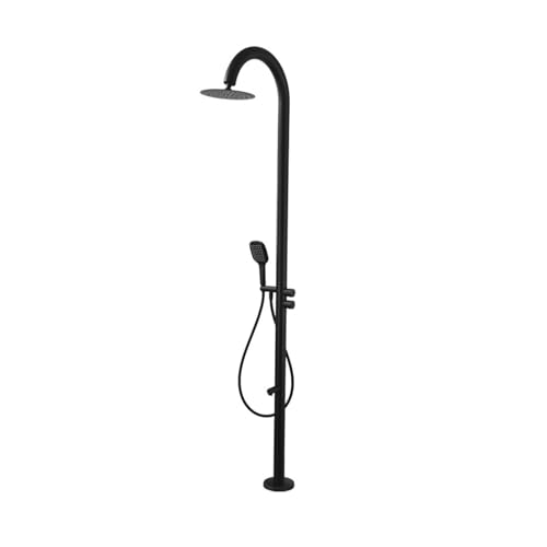 Dexinhdh Ducha Exterior Independiente, Columna De Ducha Exterior De Acero Inoxidable con Aireador Antisalpicaduras Y Grifo Inferior Giratorio De 360°, Ideal para Patios, Playas(Black)