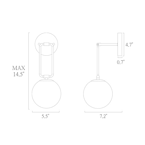 Image of KSANA Black Gold Wall Sconce, Modern Wall Mounted Lanterns Black and Electroplated Brass Sconce Lighting with Colored Globe Glass Shade for Living Room Mirror Hallway Kitchen