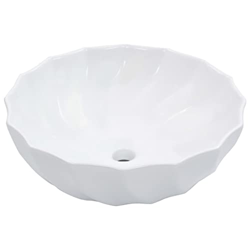 Lavabo de cerámica blanco Mangloder 46x17 cm redondo para el baño de casa 2