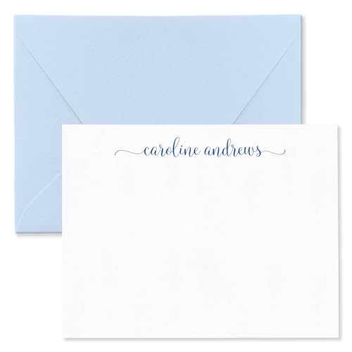 Personalized Note Cards and Envelope Stationery Set for Women - Flat Notecard Stationary Set with...