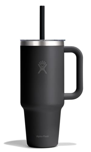Hydro Flask 40 Oz Clear Lid Travel Tumbler with Straw and Handle - Insulated Stainless Steel in 40 Oz Black