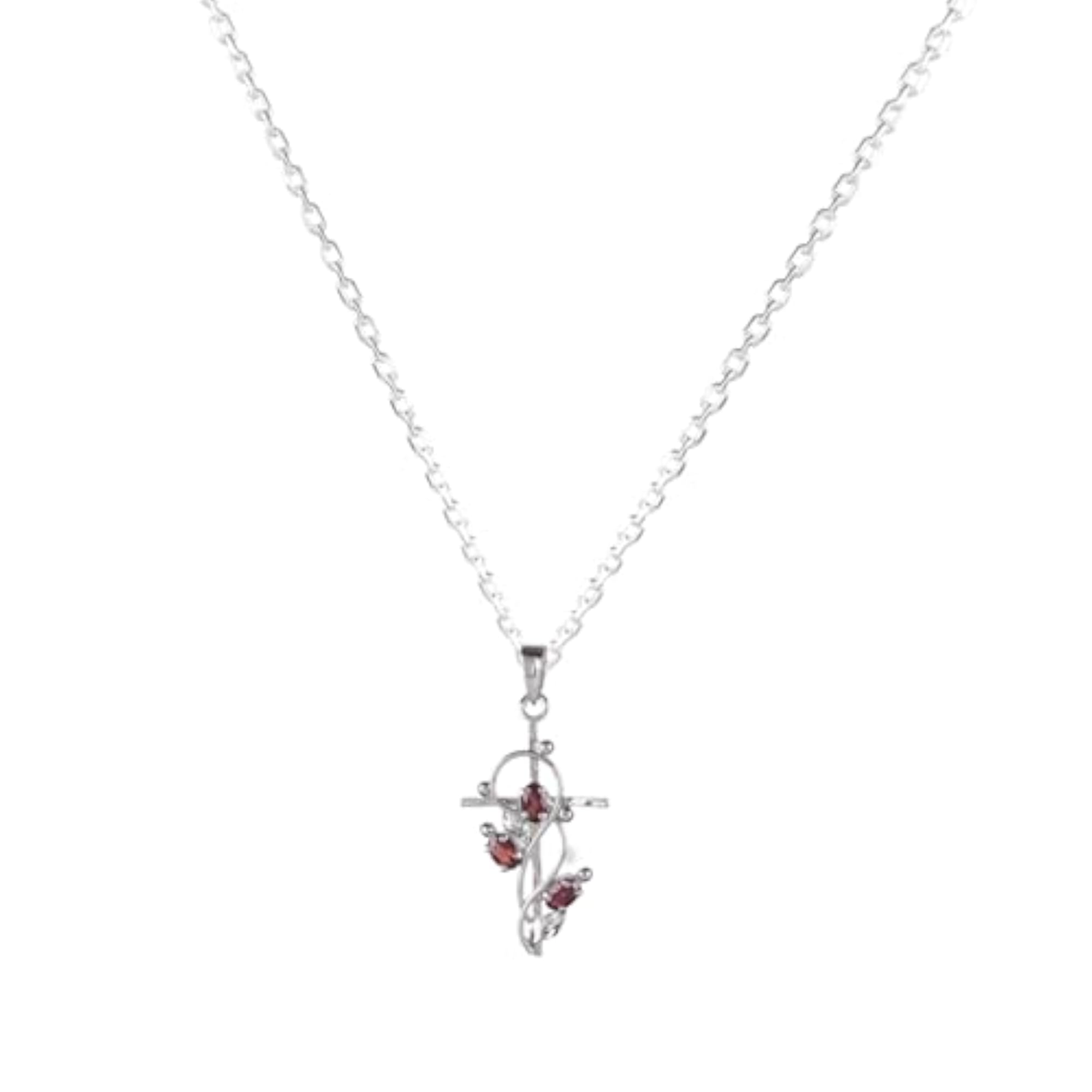 Women's 925 Sterling Silver Garnet Pendant Necklace