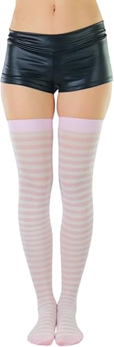 Image of ToBeInStyle Women's Opaque Hosiery Thin Striped Thigh High Long Stocking
