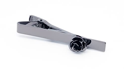 Jonwo Rose Flower Men's Tie Clip With Presentation Box Tie Bar For Gentleman Regular Necktie Tie Clip For Daily Business Anniversary Wedding Occasions (Gunmetal Rose Tie Clip) #TOP3