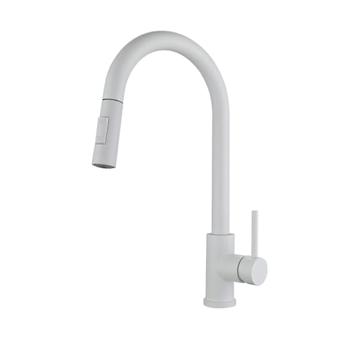 Robinet de cuisine blanc avec douchette amovible et jet 2 modes