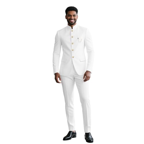 Men's Business Suit Elegant Solid Slim Fit Single Breasted Brooch Blazer and Pants 2 Piece Set4