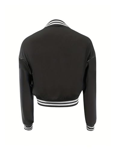 WDIRARA Women's Varsity Jacket Long Sleeve Button Down Motorcycle Cropped Bomber Jackets Streetwear3