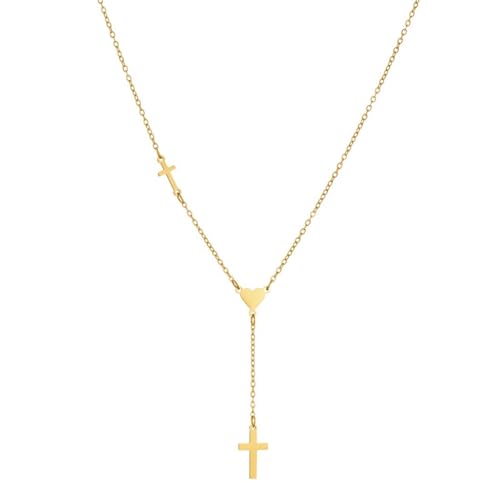 Collier mini croix cœur chaîne Y pour valoriser un décolleté