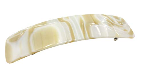 French Amie Long Rectangle Cream Ivory Celluloid Acetate Handmade Automatic Large Hair Clip Barrette (Cream Ivory)