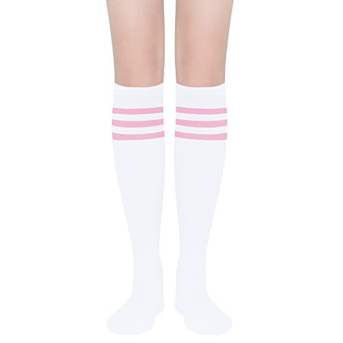 Image of DOOVID Casual Knee High Socks for Women Tube Socks Elasticity Athletic Socks Thin Stripe Knee High Stockings